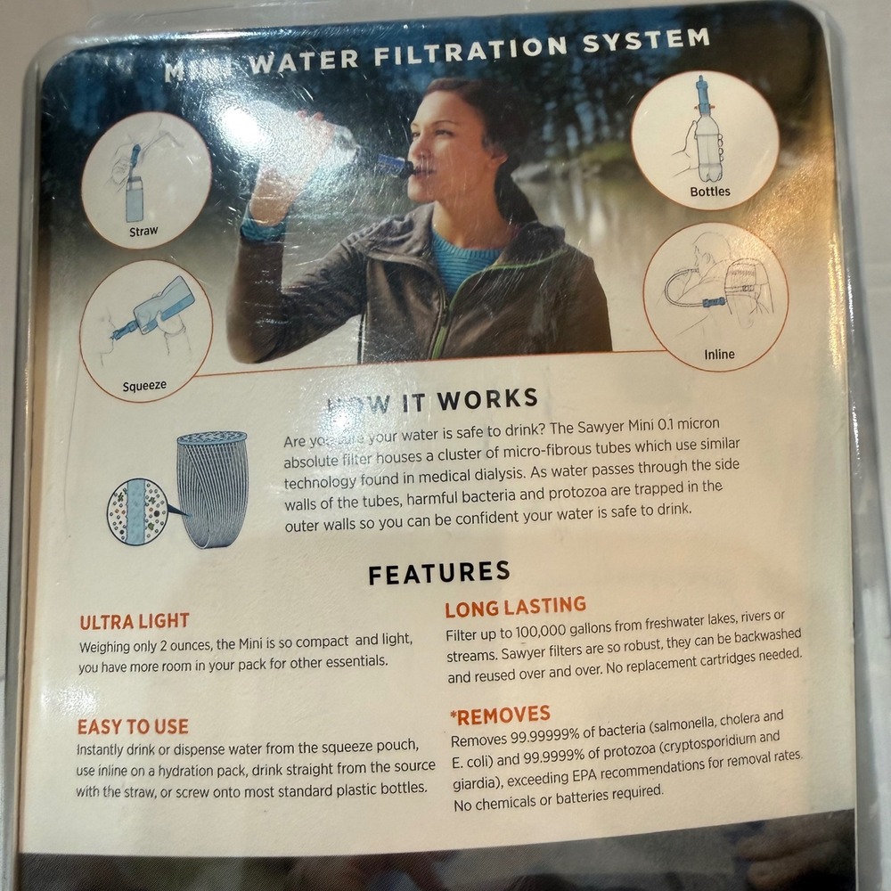 Sawyer Mini Water Filtration System Blue SP105 Portable Hiking Camping Filter - Picture 4 of 10